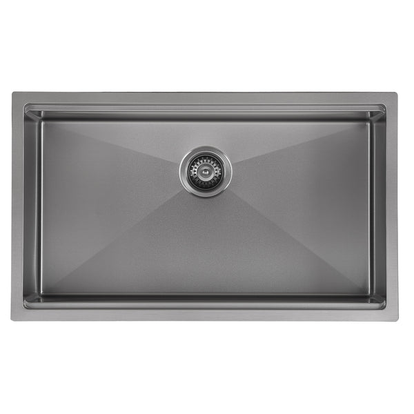 Ancona 32" Single Bowl Undermount Kitchen Sink with Grid and Roll-Up Mat in PVD Gunmetal