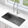 Ancona 32" Single Bowl Undermount Kitchen Sink with Grid and Roll-Up Mat in PVD Gunmetal