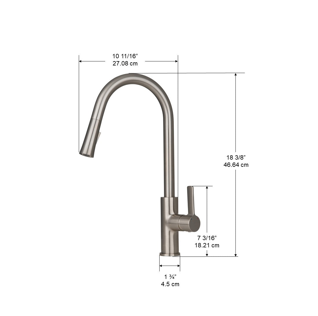 Robinet de cuisine monocommande à bec rétractable Aria, nickel brossé