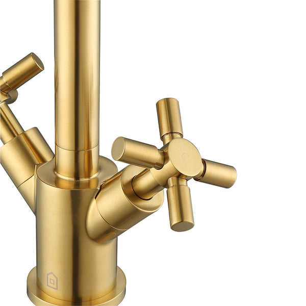 Prima Colori Single Hole Double Cross Handle Bathroom Faucet in Brushed Gold