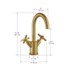 Prima Colori Single Hole Double Cross Handle Bathroom Faucet in Brushed Gold