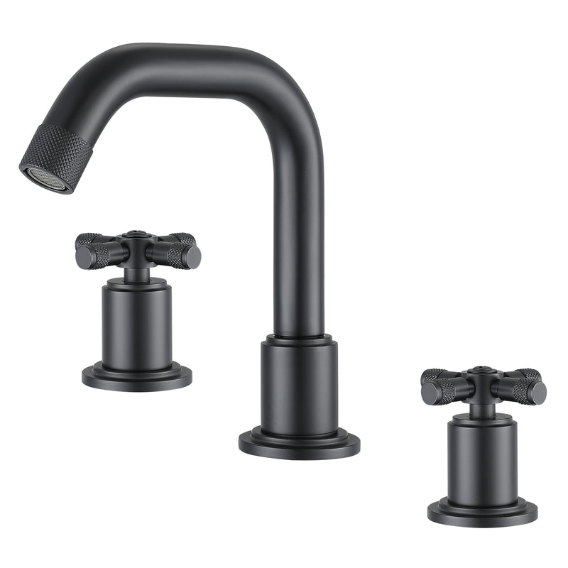 Ancona Uomo 8" Widespread Cross Handle 3-Hole Bathroom Faucet in Matte Black