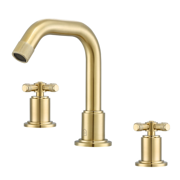 Ancona Uomo Widespread Cross Handle 3-Hole Bathroom Faucet in Brushed Champagne Gold