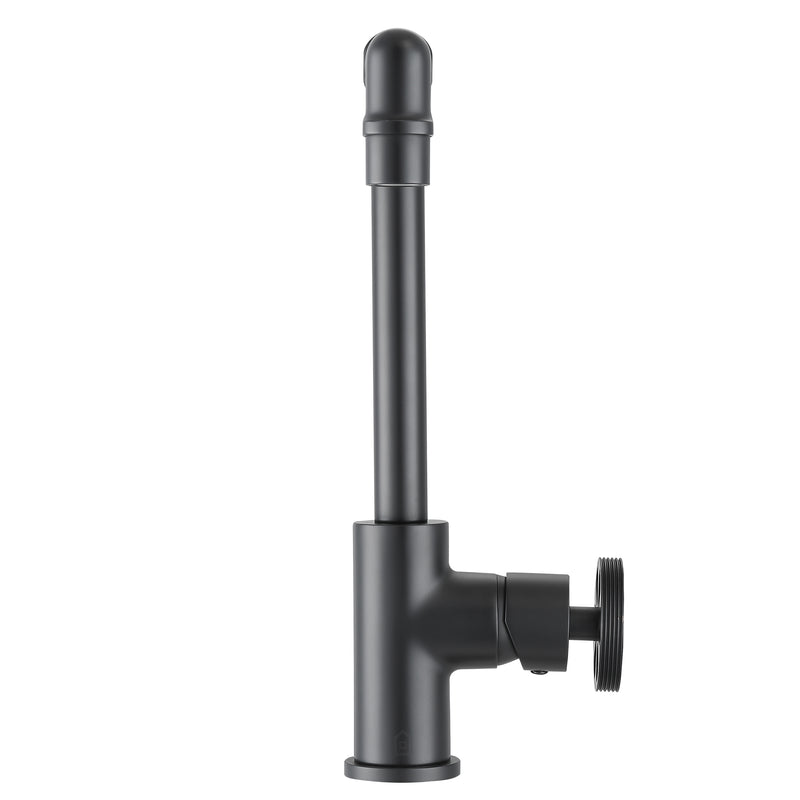 Ancona Urban Deck Mount Round Wheel Handle 1-Hole Bathroom Faucet in Matte Black