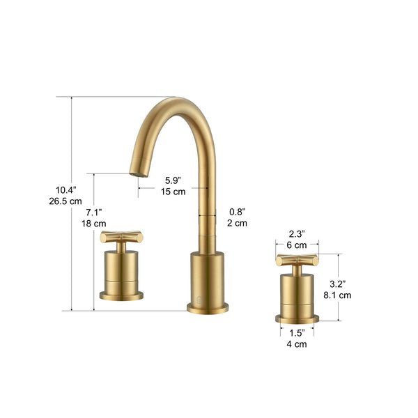 Ancona Ava Series Widespread Cross Handle Bathroom Faucet in Brushed Titanium Gold