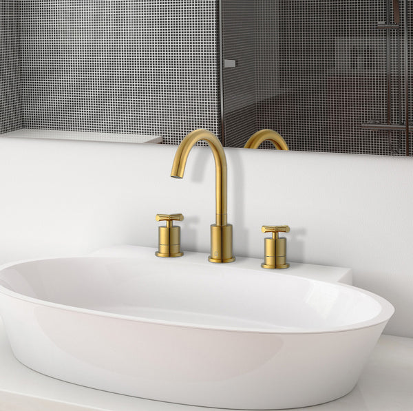 Ancona Ava Series Widespread Cross Handle Bathroom Faucet in Brushed Titanium Gold