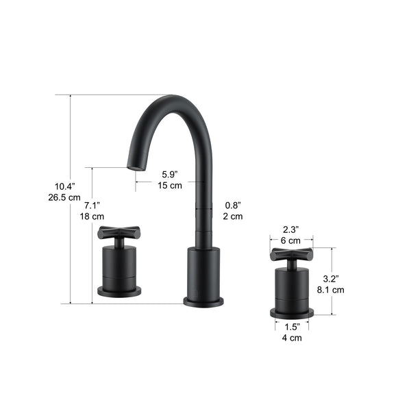 Ancona Ava Series Widespread Cross Handle Bathroom Faucet in Matte Black