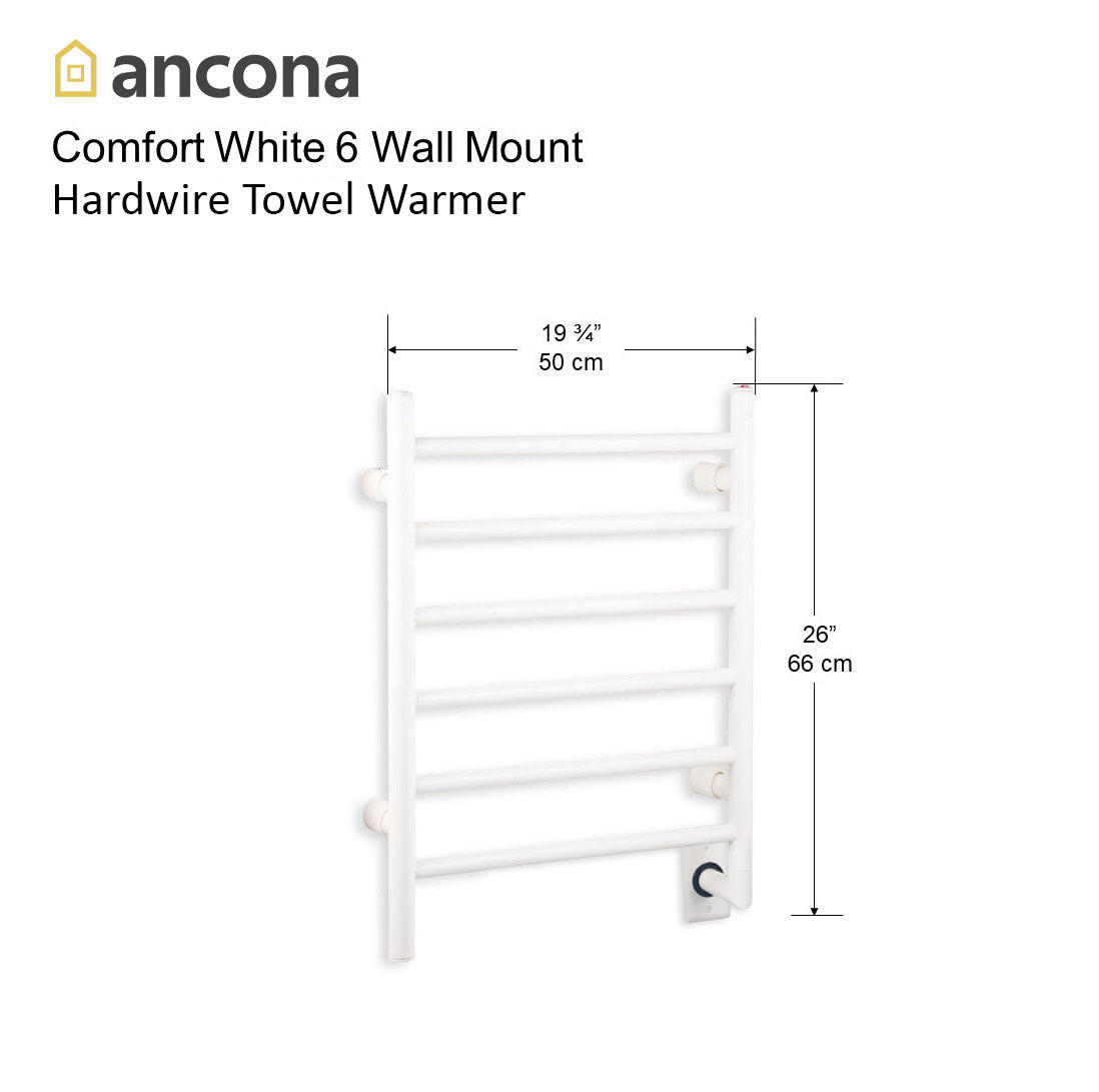 Ancona porte-serviettes chauffant électrique Comfort 6 à 6 barres en blanc