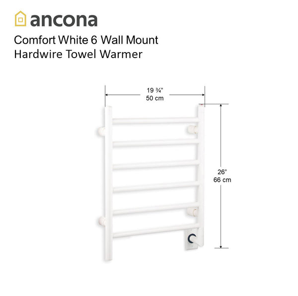 Ancona porte-serviettes chauffant électrique Comfort 6 à 6 barres en blanc