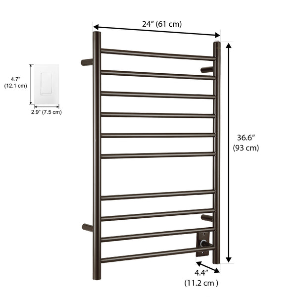 Ancona chauffe-serviettes mural à 10 barres (câblé et sur prise) Novara Dual avec minuterie Wi-Fi murale en bronze huilé