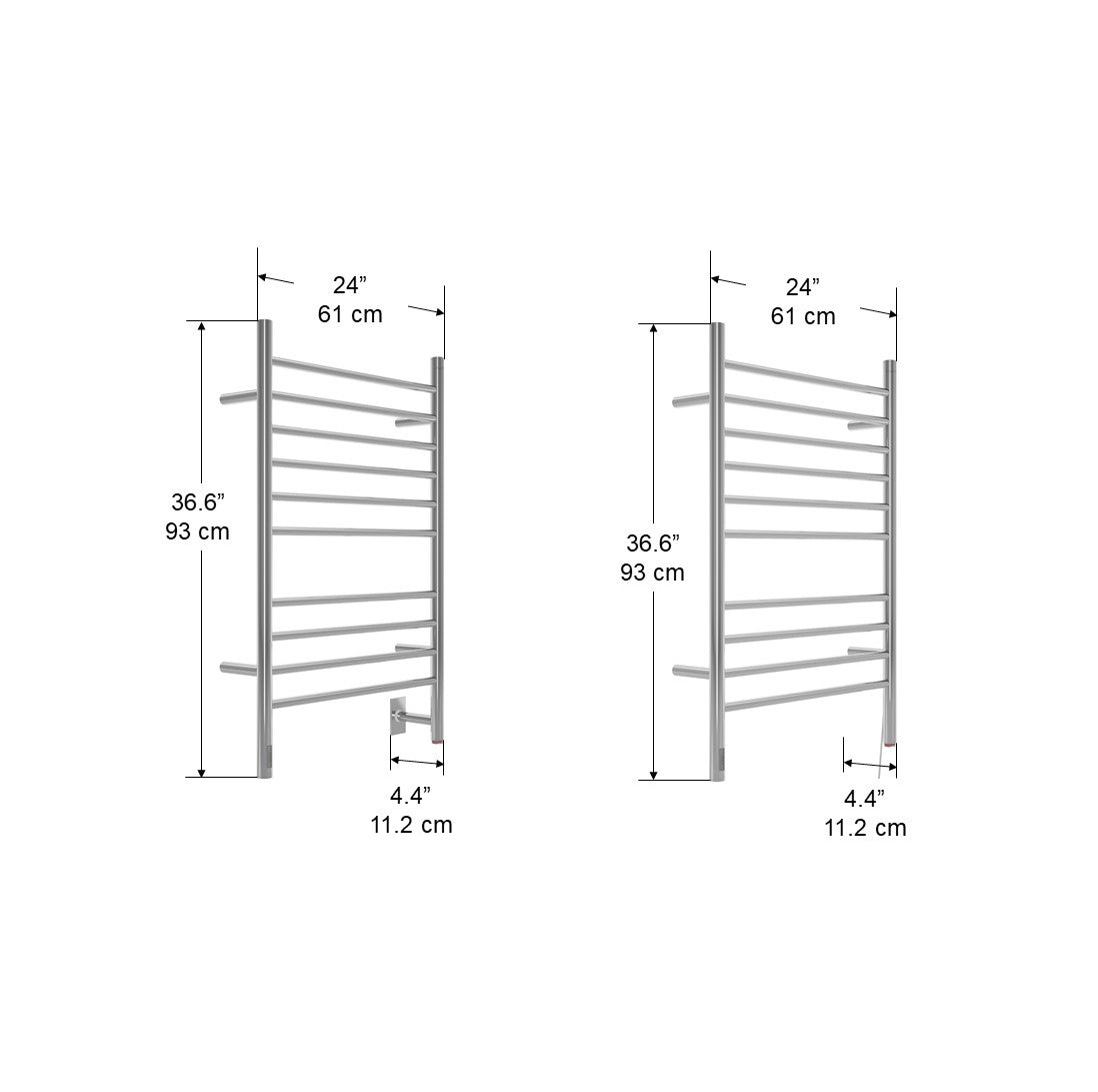 Argenta OBT 10-Bar Hardwired and Plug-in Electric Towel Warmer with Integrated On-Board timer in Polished Stainless Steel