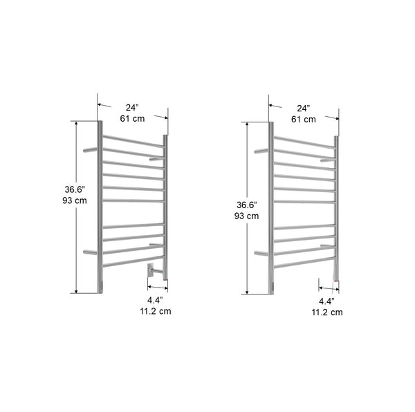 Argenta OBT 10-Bar Hardwired and Plug-in Electric Towel Warmer with Integrated On-Board timer in Polished Stainless Steel