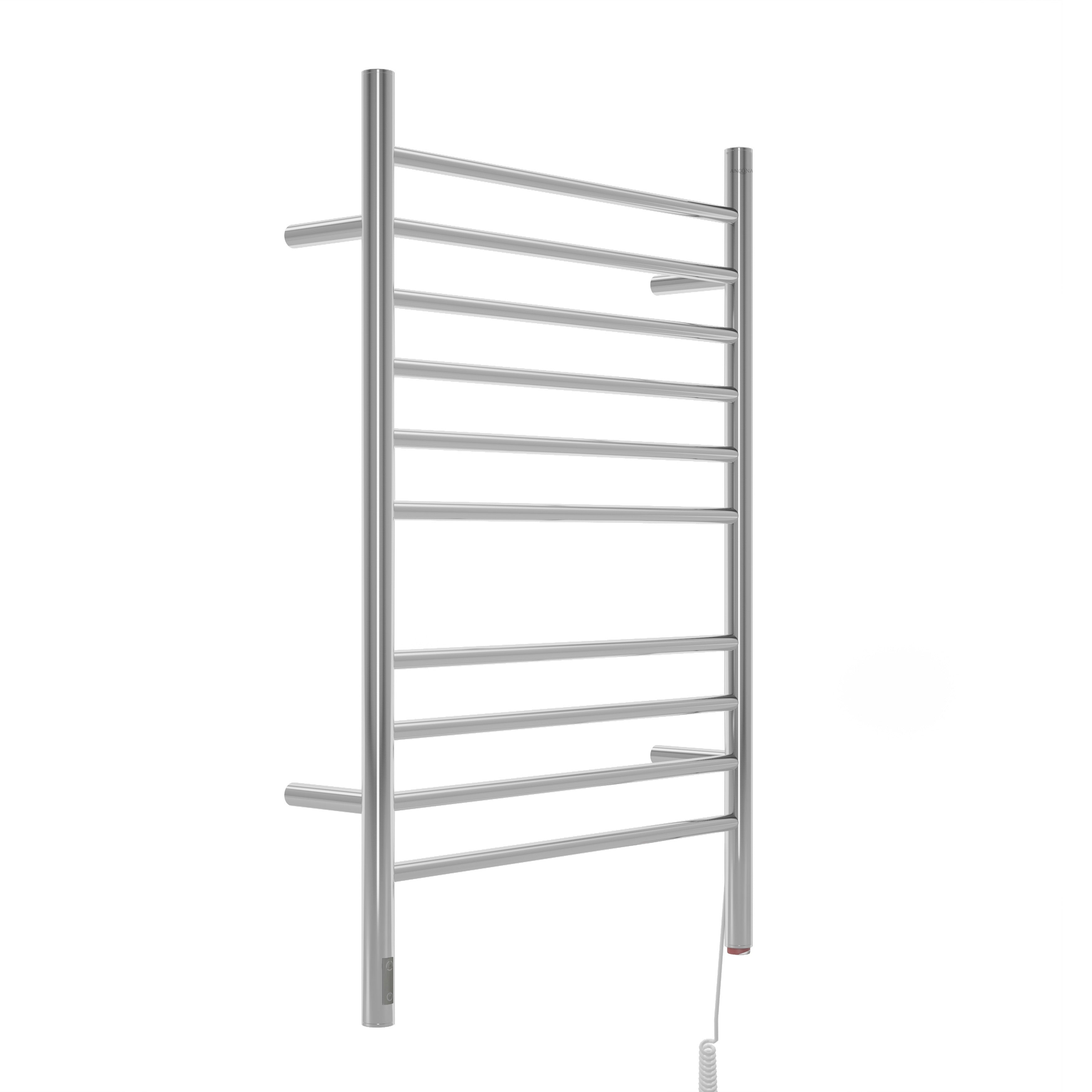 Argenta OBT 10-Bar Hardwired and Plug-in Electric Towel Warmer with Integrated On-Board timer in Polished Stainless Steel