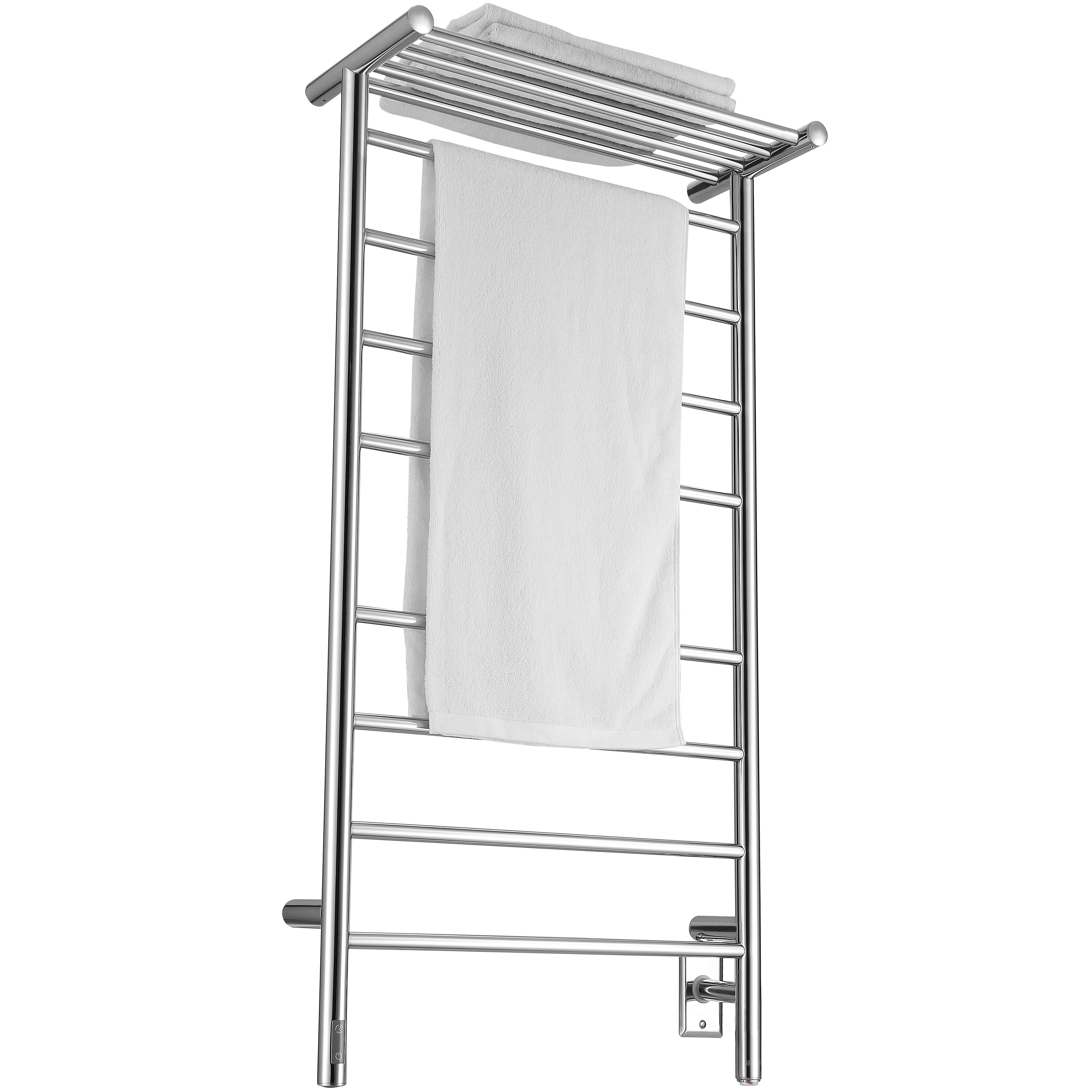 Piazzo OBT - 8 Bar Dual Wall Mount Towel Warmer with Integrated On-Board Timer in Polished Stainless Steel