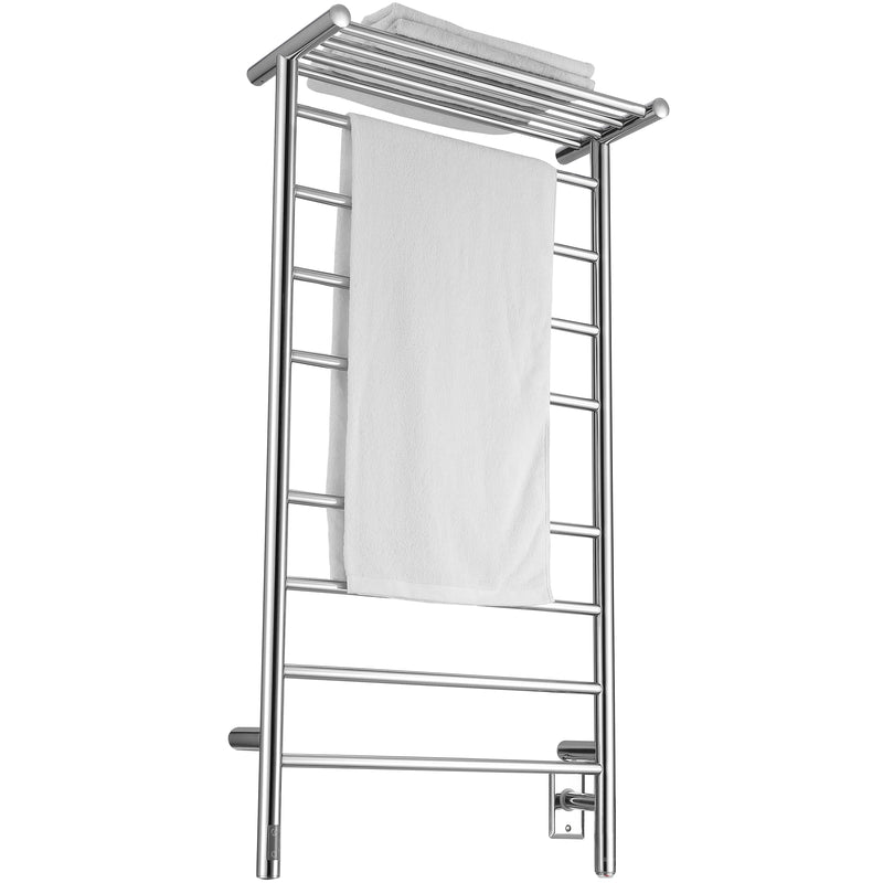 Piazzo OBT - 8 Bar Dual Wall Mount Towel Warmer with Integrated On-Board Timer in Polished Stainless Steel