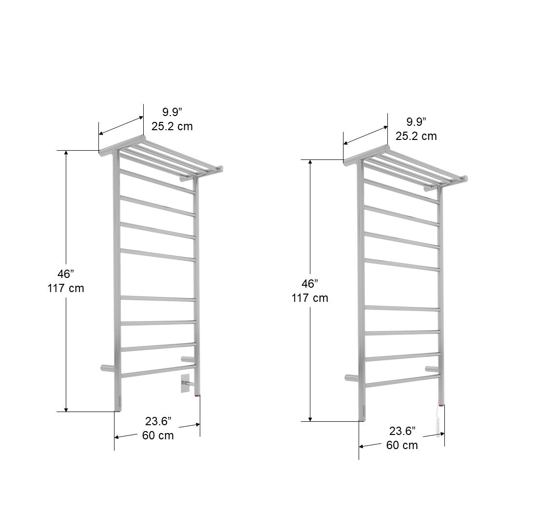 Piazzo OBT - 8 Bar Dual Wall Mount Towel Warmer with Integrated On-Board Timer in Polished Stainless Steel