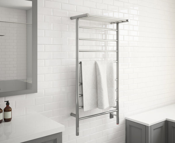 Piazzo OBT - 8 Bar Dual Wall Mount Towel Warmer with Integrated On-Board Timer in Polished Stainless Steel