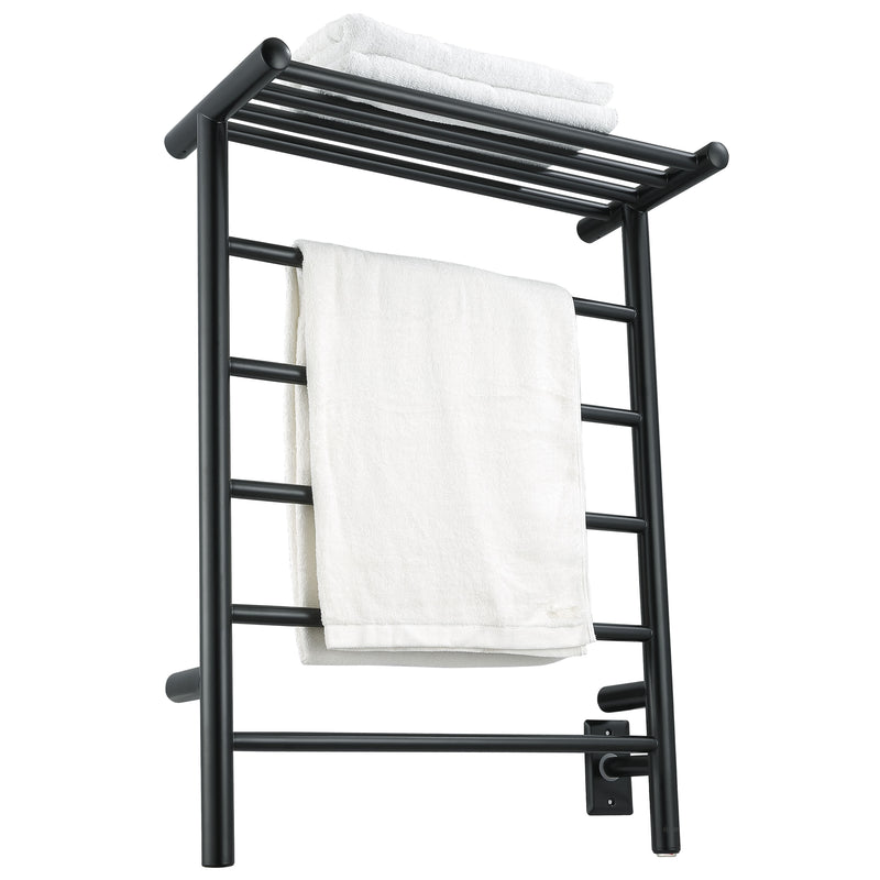 Miazzo 5-Bar Electric Wall Mount Plug-In and Hardwire Towel Warmer with Shelf in Matte Black