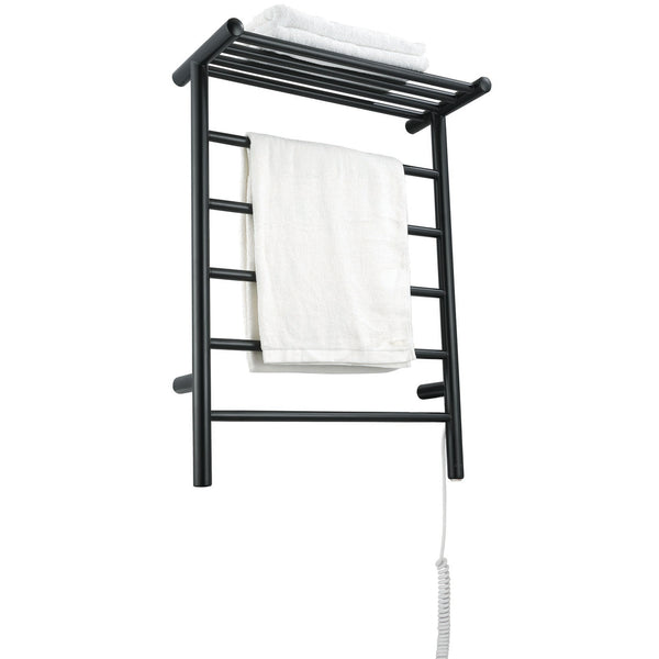 Miazzo 5-Bar Electric Wall Mount Plug-In and Hardwire Towel Warmer with Shelf in Matte Black