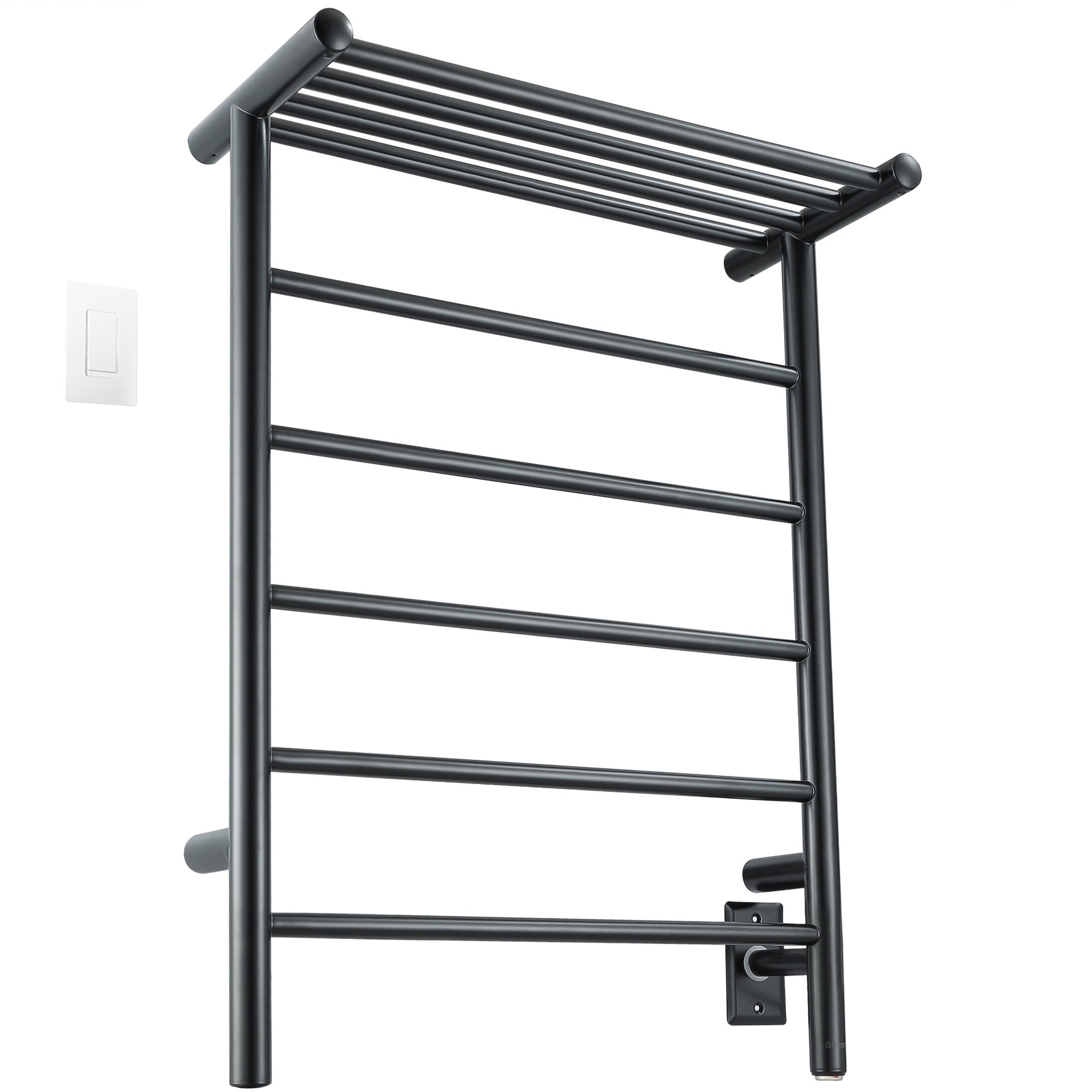 Ancona Miazzo 5-Bar Wall Mount Plug-In and Hardwire Towel Warmer with Shelf, and WiFi Timer in Matte Black