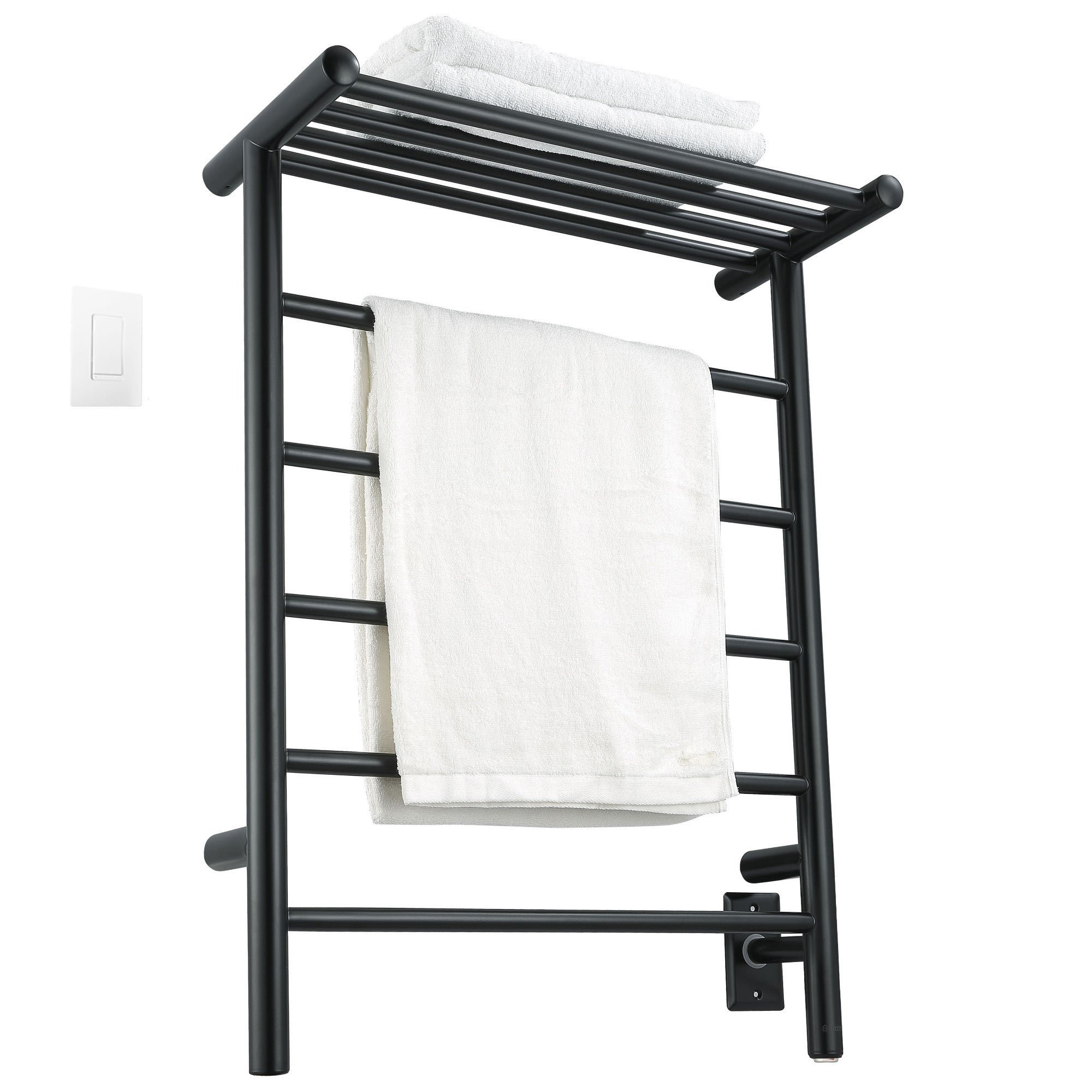Ancona Miazzo 5-Bar Wall Mount Plug-In and Hardwire Towel Warmer with Shelf, and WiFi Timer in Matte Black