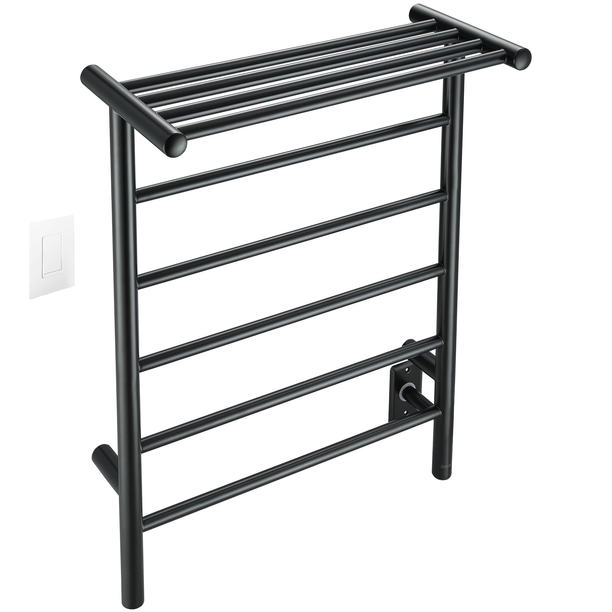 Ancona Miazzo 5-Bar Wall Mount Plug-In and Hardwire Towel Warmer with Shelf, and WiFi Timer in Matte Black