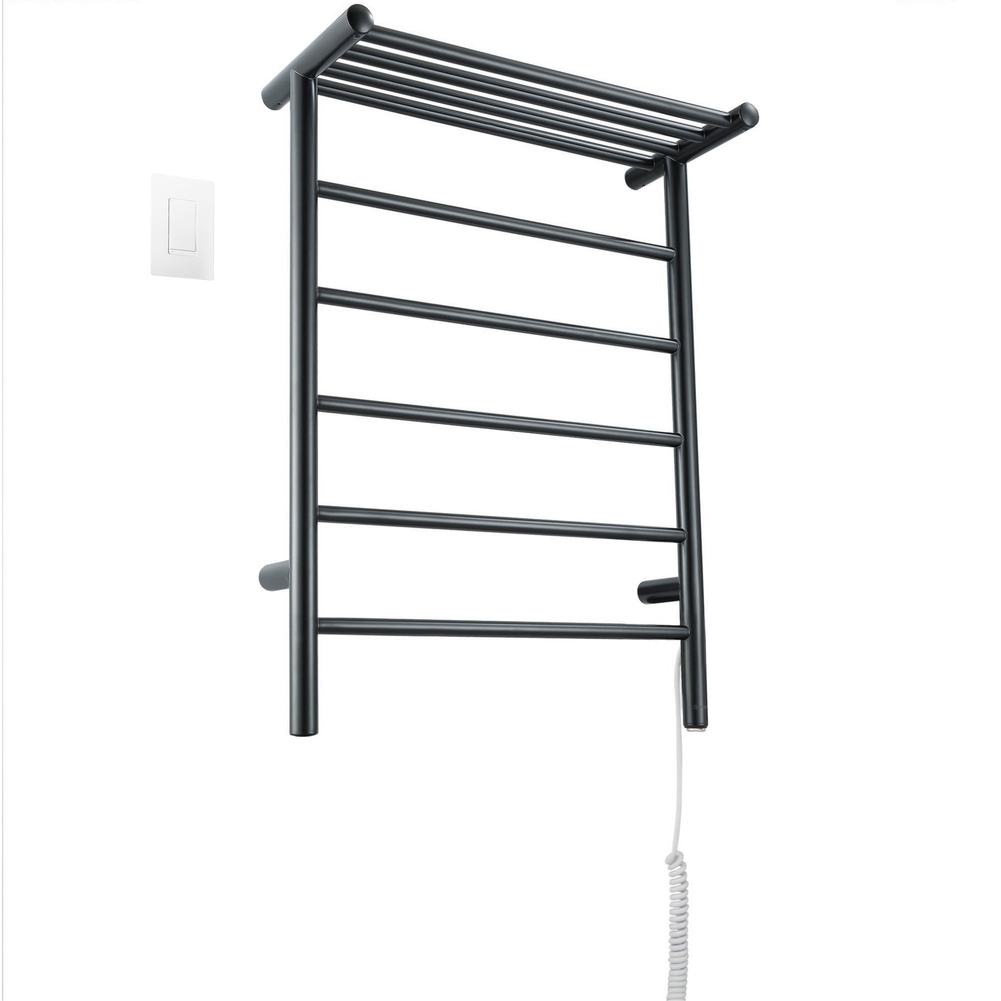 Ancona Miazzo 5-Bar Wall Mount Plug-In and Hardwire Towel Warmer with Shelf, and WiFi Timer in Matte Black