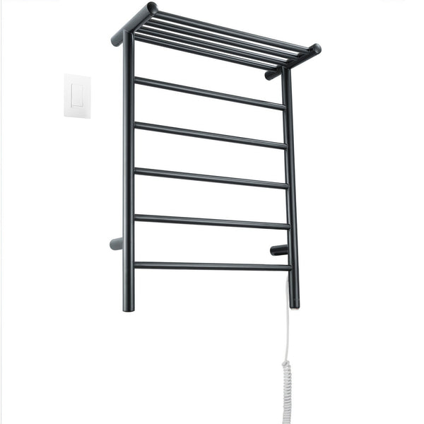 Ancona Miazzo 5-Bar Wall Mount Plug-In and Hardwire Towel Warmer with Shelf, and WiFi Timer in Matte Black
