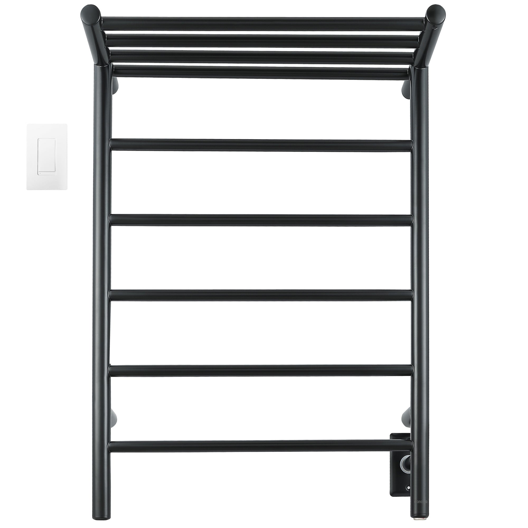 Ancona Miazzo 5-Bar Wall Mount Plug-In and Hardwire Towel Warmer with Shelf, and WiFi Timer in Matte Black