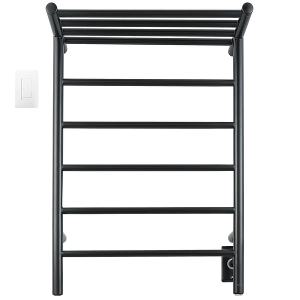 Ancona Miazzo 5-Bar Wall Mount Plug-In and Hardwire Towel Warmer with Shelf, and WiFi Timer in Matte Black