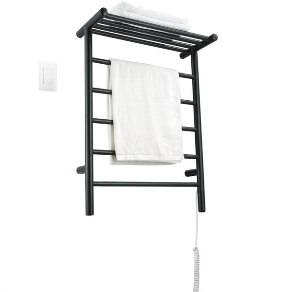 Ancona Miazzo 5-Bar Wall Mount Plug-In and Hardwire Towel Warmer with Shelf, and WiFi Timer in Matte Black