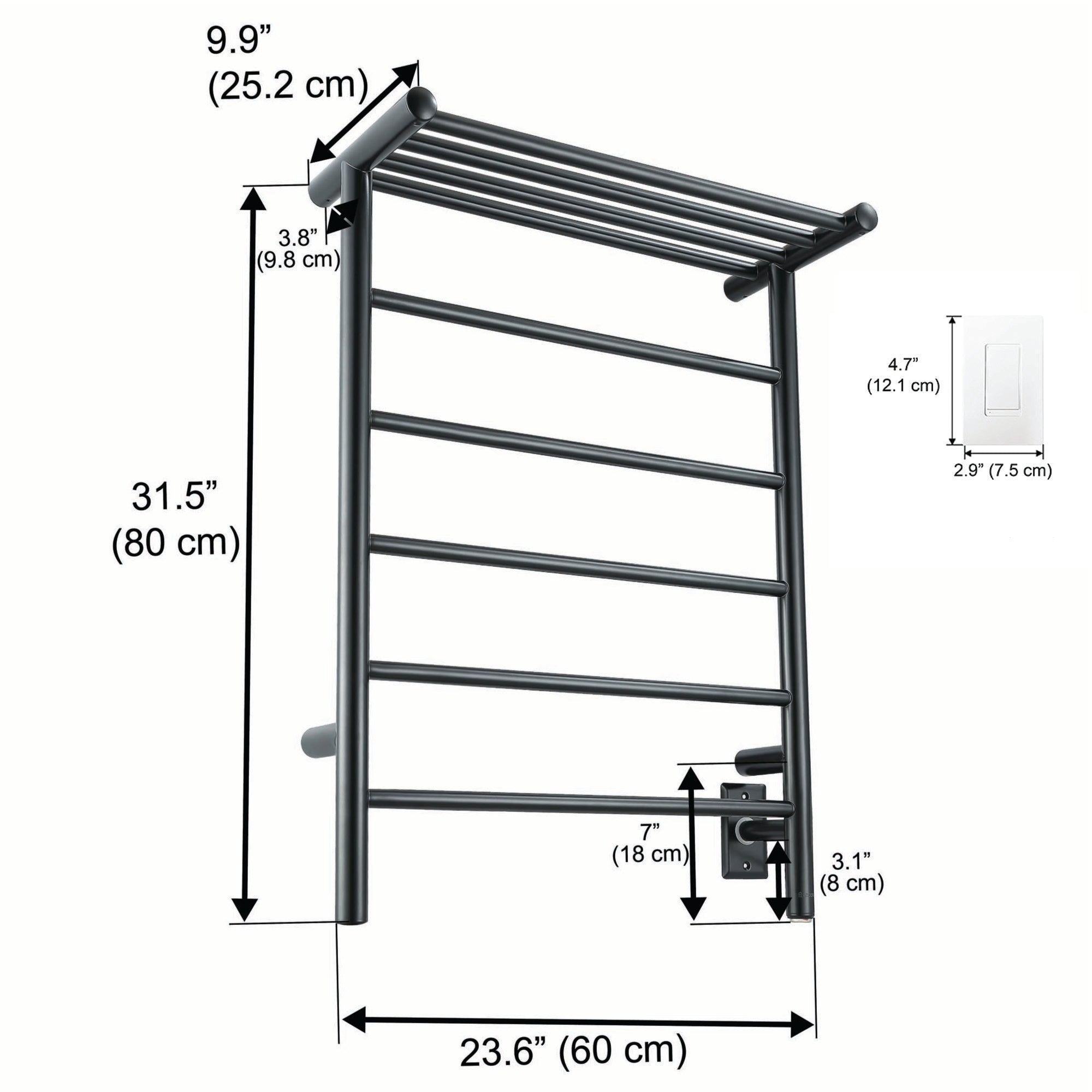 Ancona Miazzo 5-Bar Wall Mount Plug-In and Hardwire Towel Warmer with Shelf, and WiFi Timer in Matte Black
