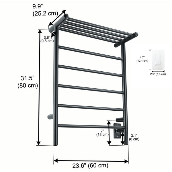 Ancona Miazzo 5-Bar Wall Mount Plug-In and Hardwire Towel Warmer with Shelf, and WiFi Timer in Matte Black