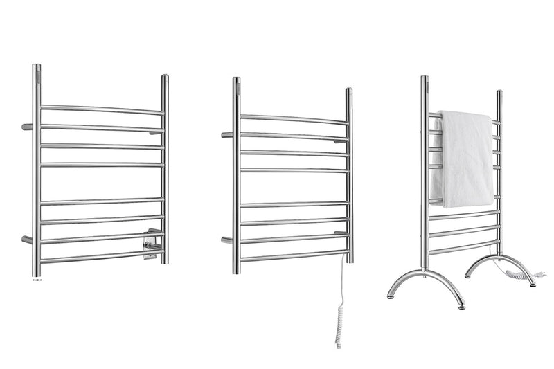 Imperia OBT 3 in 1, 8-Bar Towel Warmer with Integrated On-Board Timer in Polished Stainless Steel