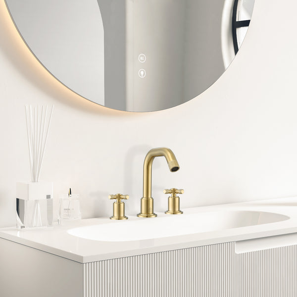 Ancona Uomo Widespread Cross Handle 3-Hole Bathroom Faucet in Brushed Champagne Gold