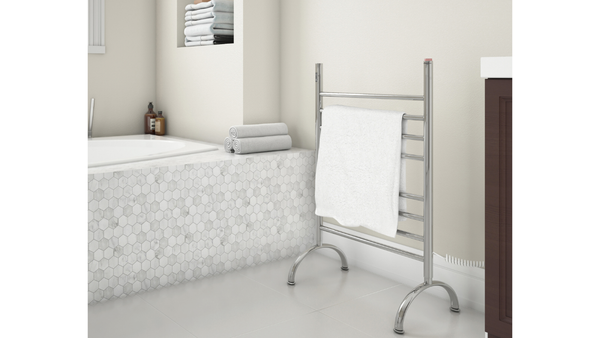 Essentia OBT 8 Bar Floor Mounted Towel Warmer with Integrated On-Board Timer in Brushed Stainless Steel