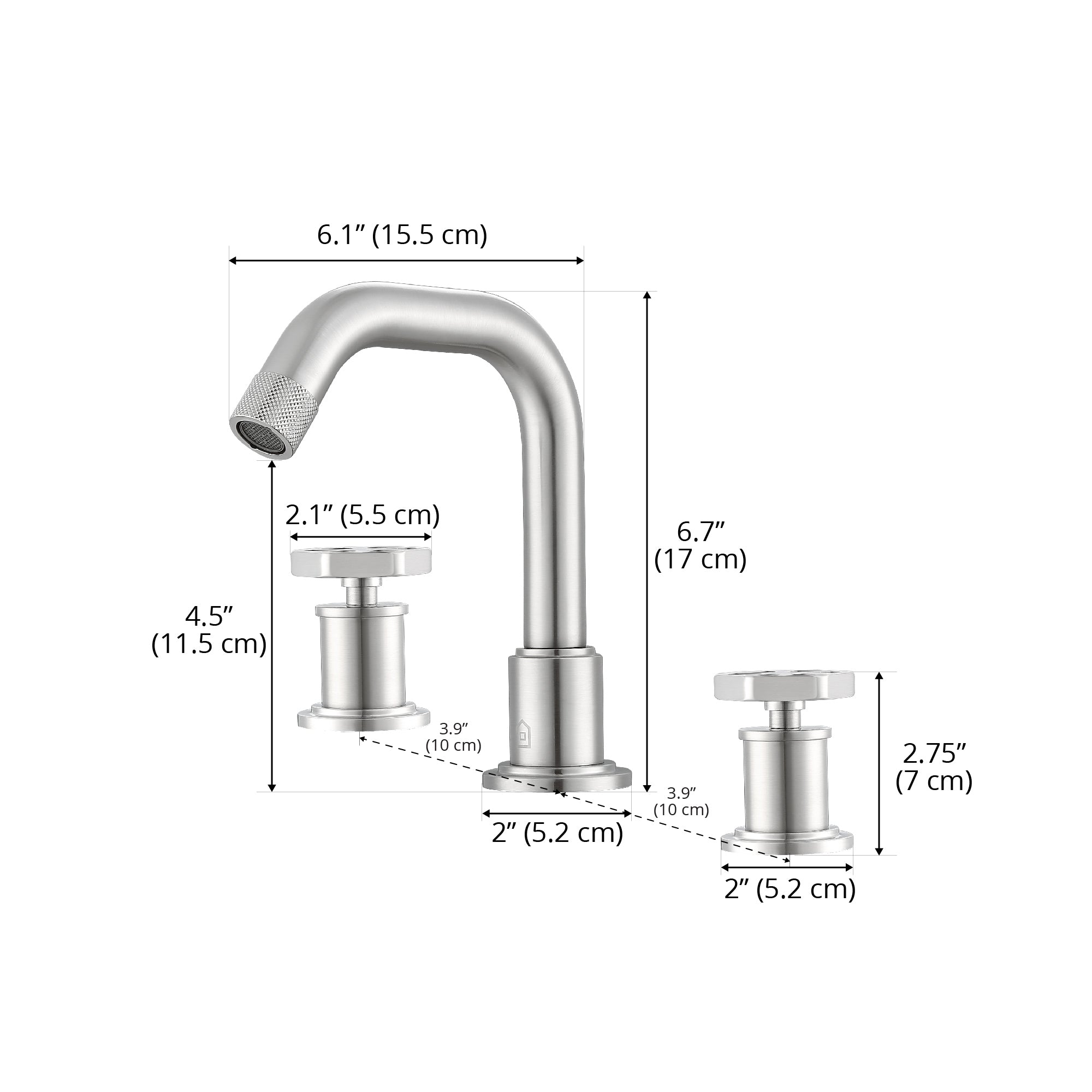 Ancona robinet de salle de bain à poignées hexagonales éloignées de la gamme Industria en nickel brossé