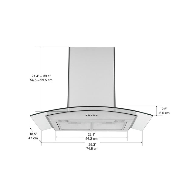 Ancona 30" Convertible Wall-Mounted Glass Canopy Range Hood in Stainless Steel