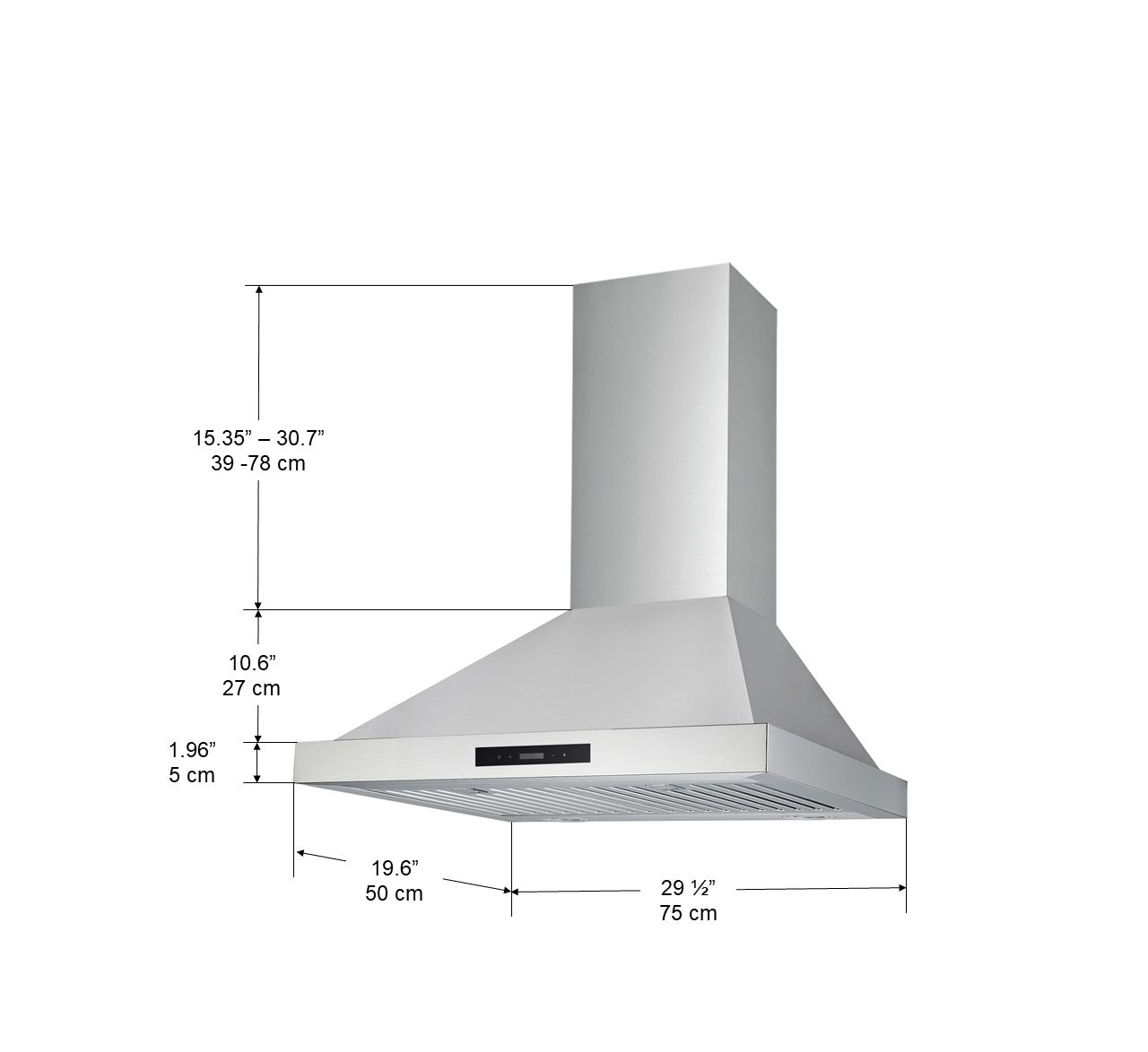 WPRL430 30 in. Convertible Wall Mount Range Hood Pyramid Style in Stainless Steel