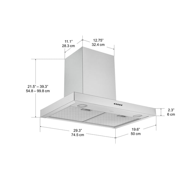 30 in. Convertible Wall-Mounted Rectangular Range Hood in Stainless Steel