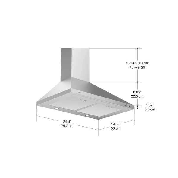 WPP430 30 in. Wall Mounted Range Hood Pyramid Style in Stainless Steel
