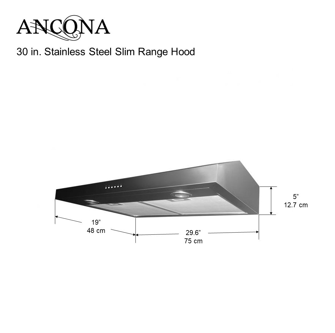 Stainless Steel Slim 5-Inch High 300 CFM 4-Speeds Under Cabinet Range Hood, 30-Inch