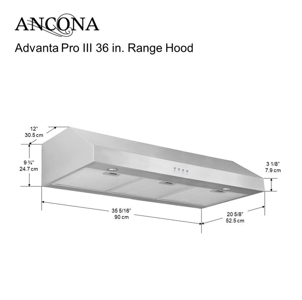 36 in. Advanta Pro III 450 CFM Ducted Under Cabinet Range Hood