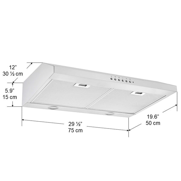 Ancona UC64NL 30" Ducted Under-Cabinet Range Hood in Stainless Steel with Night Light Feature