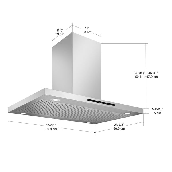 IRE636 Elite Convertible Island Mount Range Hood in Stainless Steel with LED lights