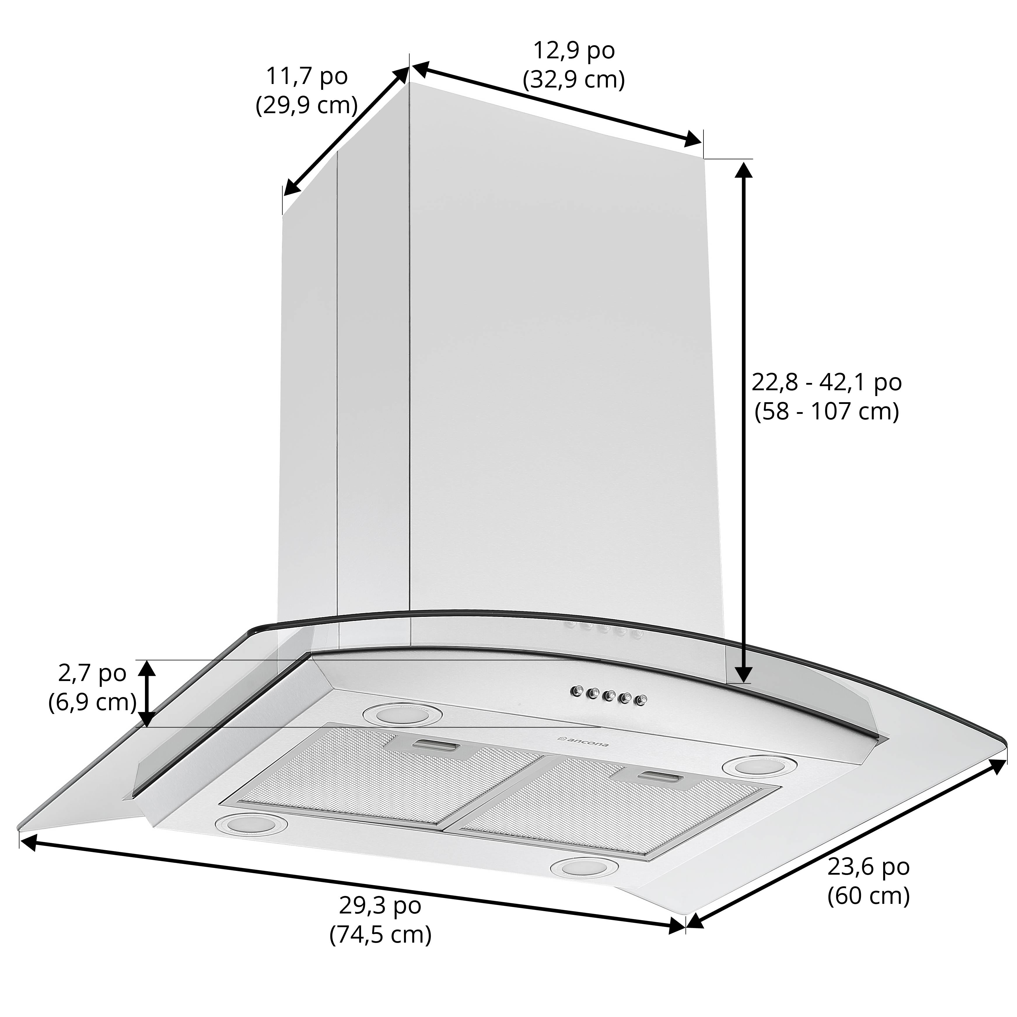 30 in. Convertible Island Mount Glass Canopy Range Hood in Stainless Steel