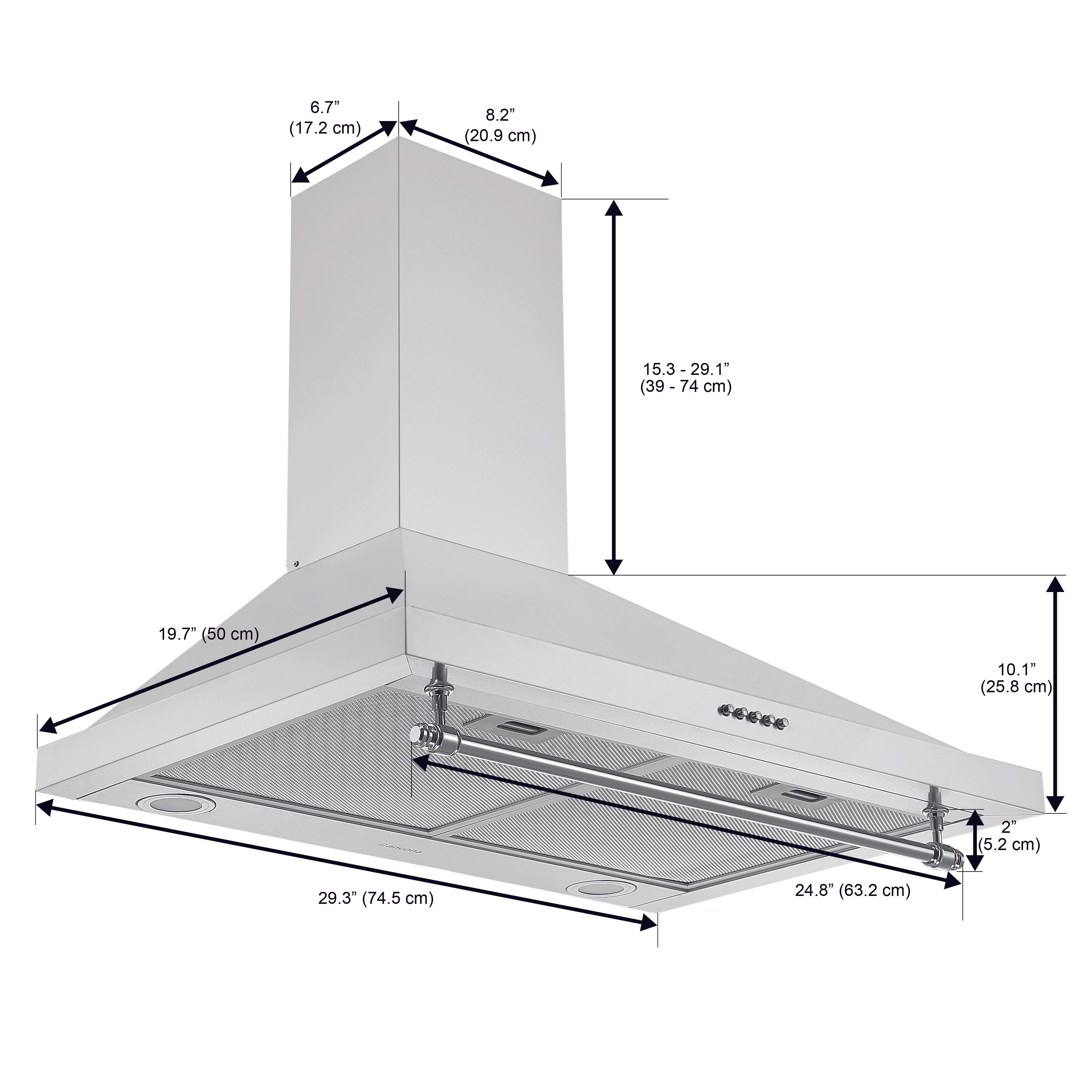 Ancona Convertible 30 in. Vintage Style Wall Pyramid Range Hood in Sta
