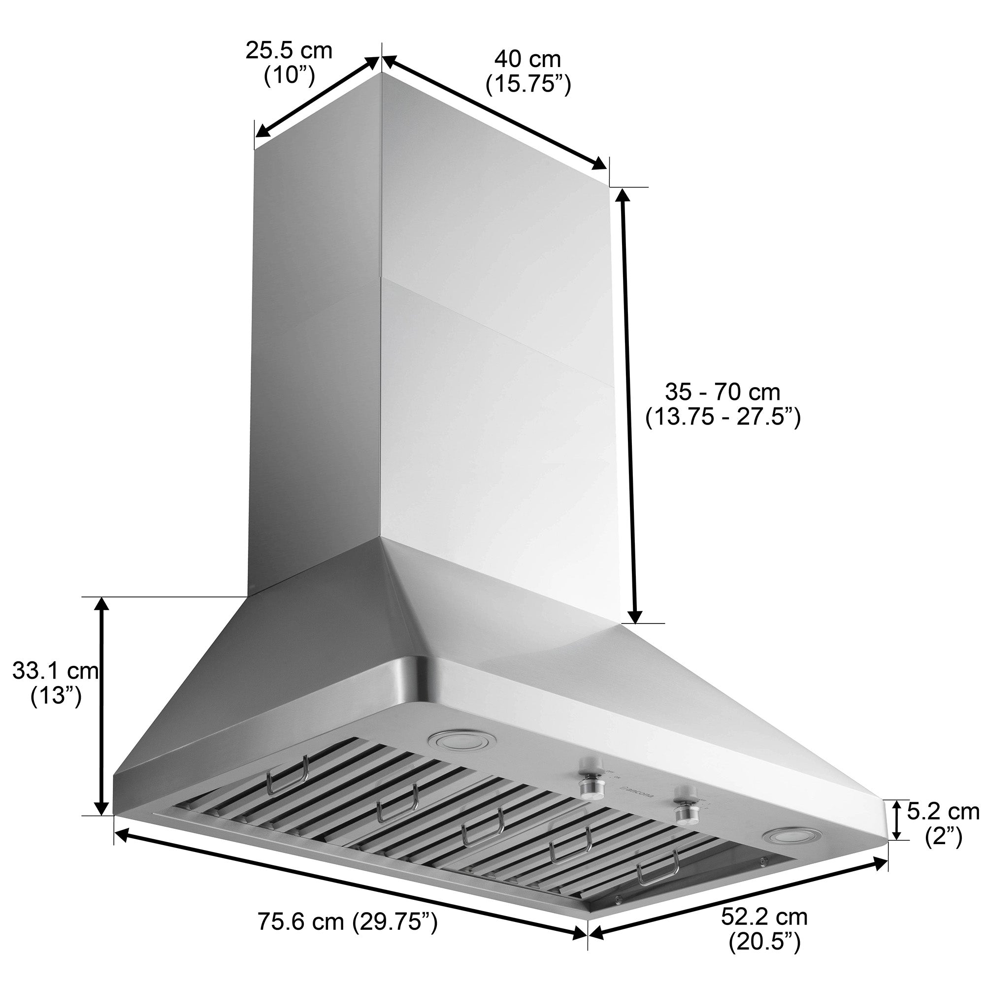 Ancona 30 in. Pro Series 1000CFM Ducted Wall Mount Range Hood in Stainless Steel