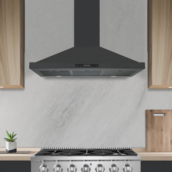 Ancona 36” 450 CFM Convertible Wall Mount Pyramid Range Hood in Black Stainless Steel