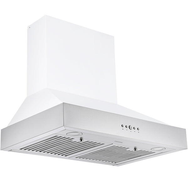 Ancona Pro 30” 600 CFM Wall Mount Pyramid Range Hood in White and Stainless Steel